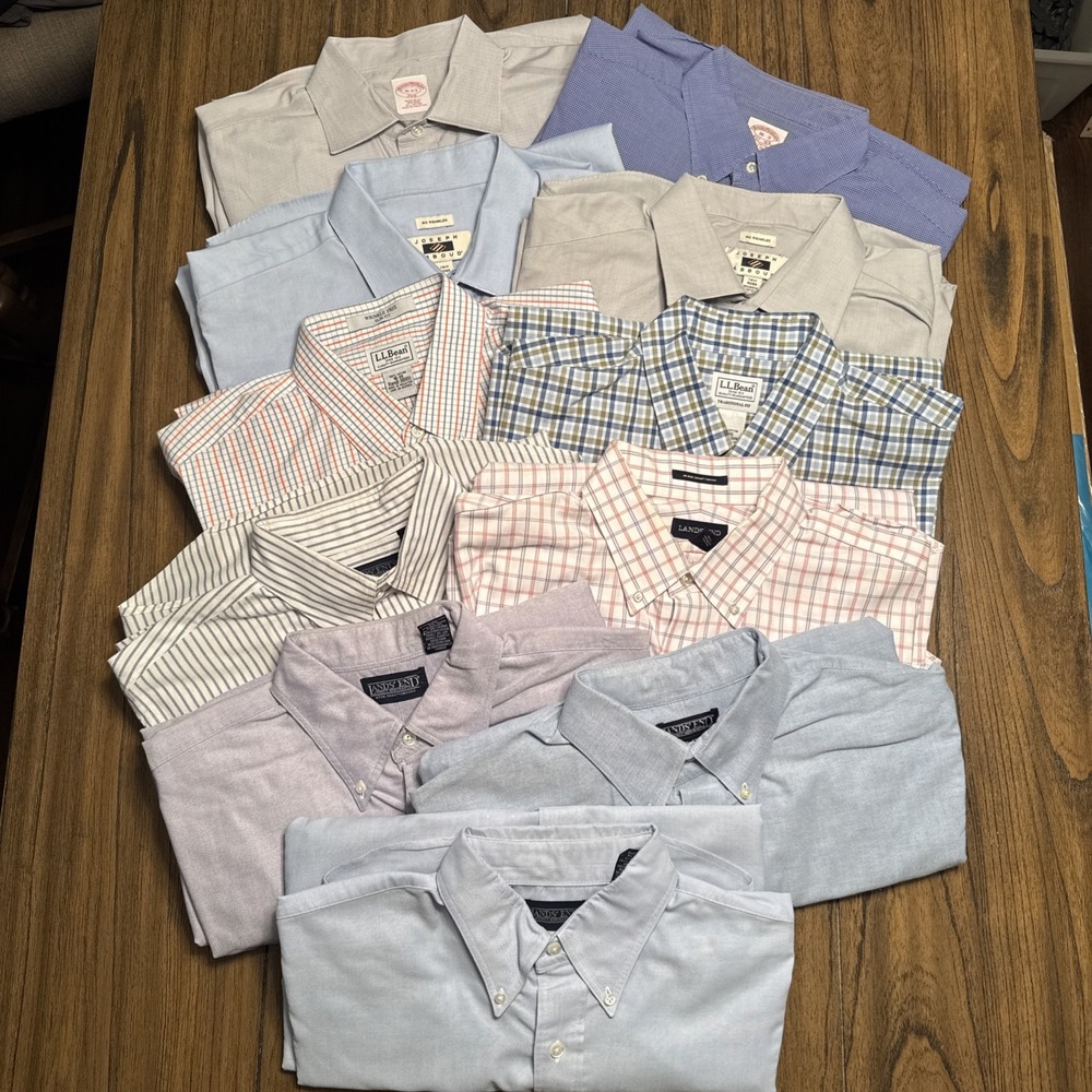 BUNDLE Of 10-Mens Mixed Brand Long Sleeve Dress‎ Shirts Sz L, 16-17, 32-33